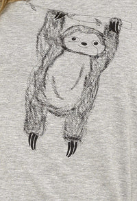 Women's Grey Cotton Pyjama Set with Lazy Sloth Design Long Sleeve Comfortable Sleepwear Cute Nightwear Ideal Gift for Her by Daisy Dreamer Pyjamas