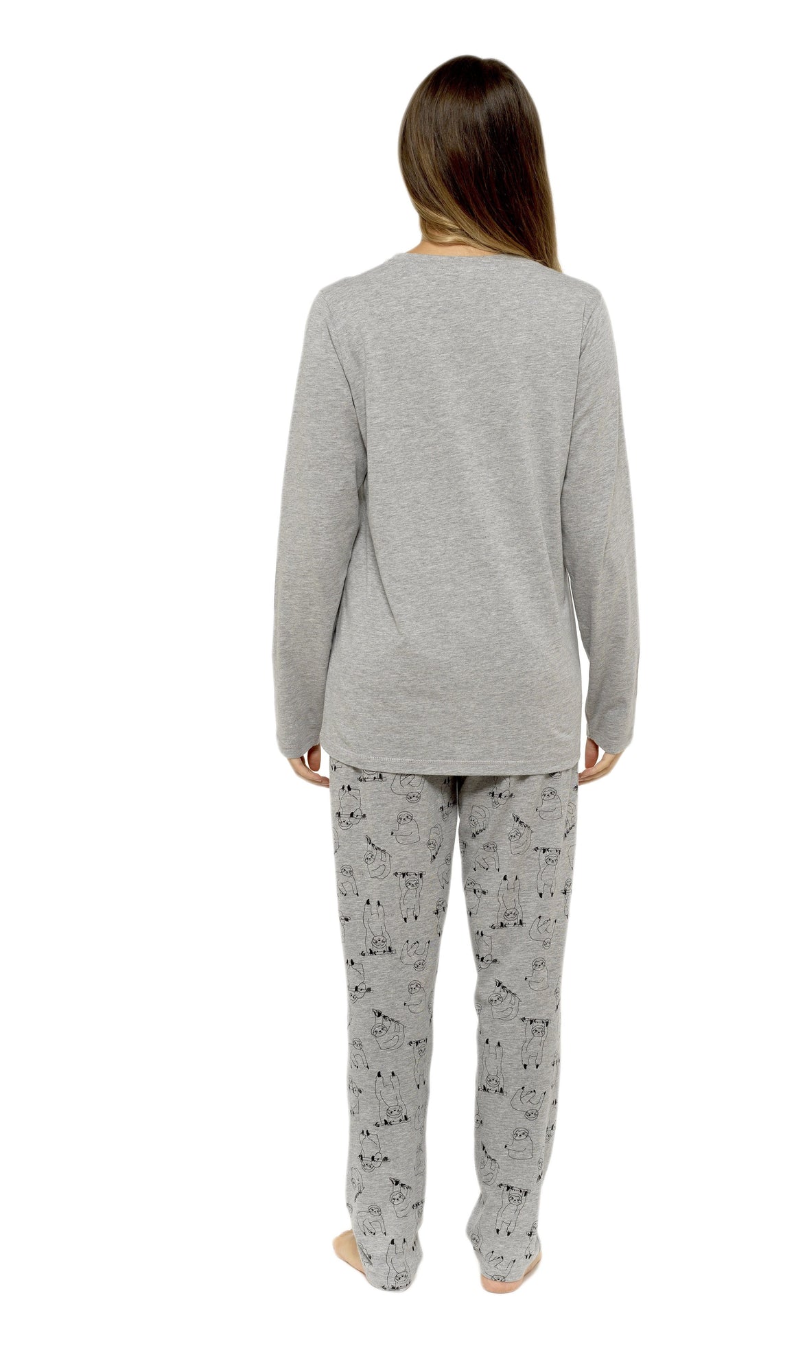 Women's Grey Cotton Pyjama Set with Lazy Sloth Design Long Sleeve Comfortable Sleepwear Cute Nightwear Ideal Gift for Her by Daisy Dreamer Pyjamas