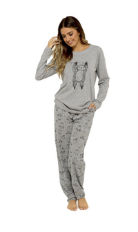 Women's Grey Cotton Pyjama Set with Lazy Sloth Design Long Sleeve Comfortable Sleepwear Cute Nightwear Ideal Gift for Her by Daisy Dreamer Pyjamas