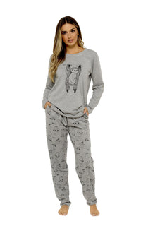 Women's Grey Cotton Pyjama Set with Lazy Sloth Design Long Sleeve Comfortable Sleepwear Cute Nightwear Ideal Gift for Her by Daisy Dreamer Pyjamas