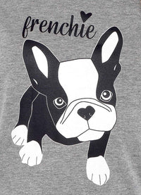 Women's Grey Cotton Pyjama Set with Polka Dot Pants and Frenchie Pugs Print, Long Sleeve Top, Comfortable Loungewear, Soft Breathable Fabric, Hypoallergenic, Stylish Sleepwear by Daisy Dreamer Pyjamas