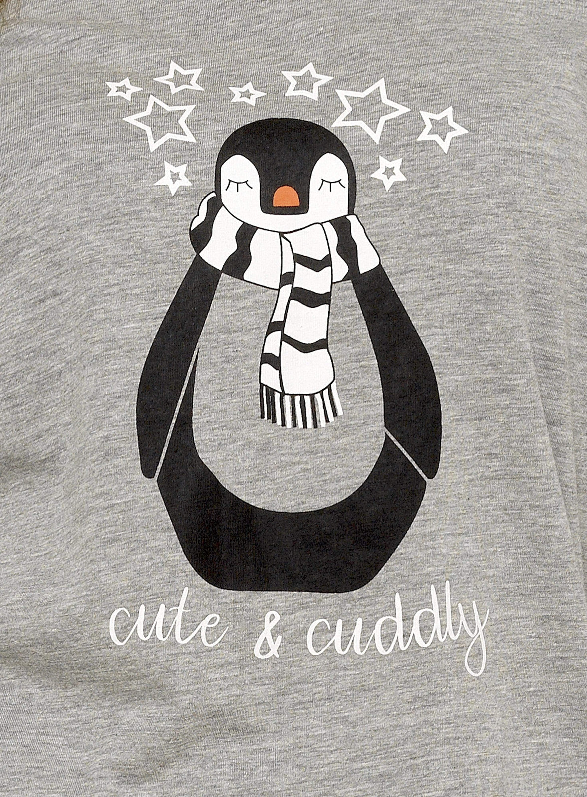 Women's Grey Cotton Pyjama Set Penguin Stars Design Soft Long Sleeve Top and Elasticated Bottoms Stylish Nightwear by Daisy Dreamer Pyjamas