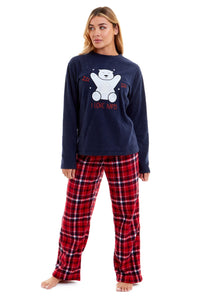 Women's Polar Bear Fleece Pyjama Set Soft Warm Winter Sleepwear Festive Christmas Gift Nightwear by Daisy Dreamer Pyjamas