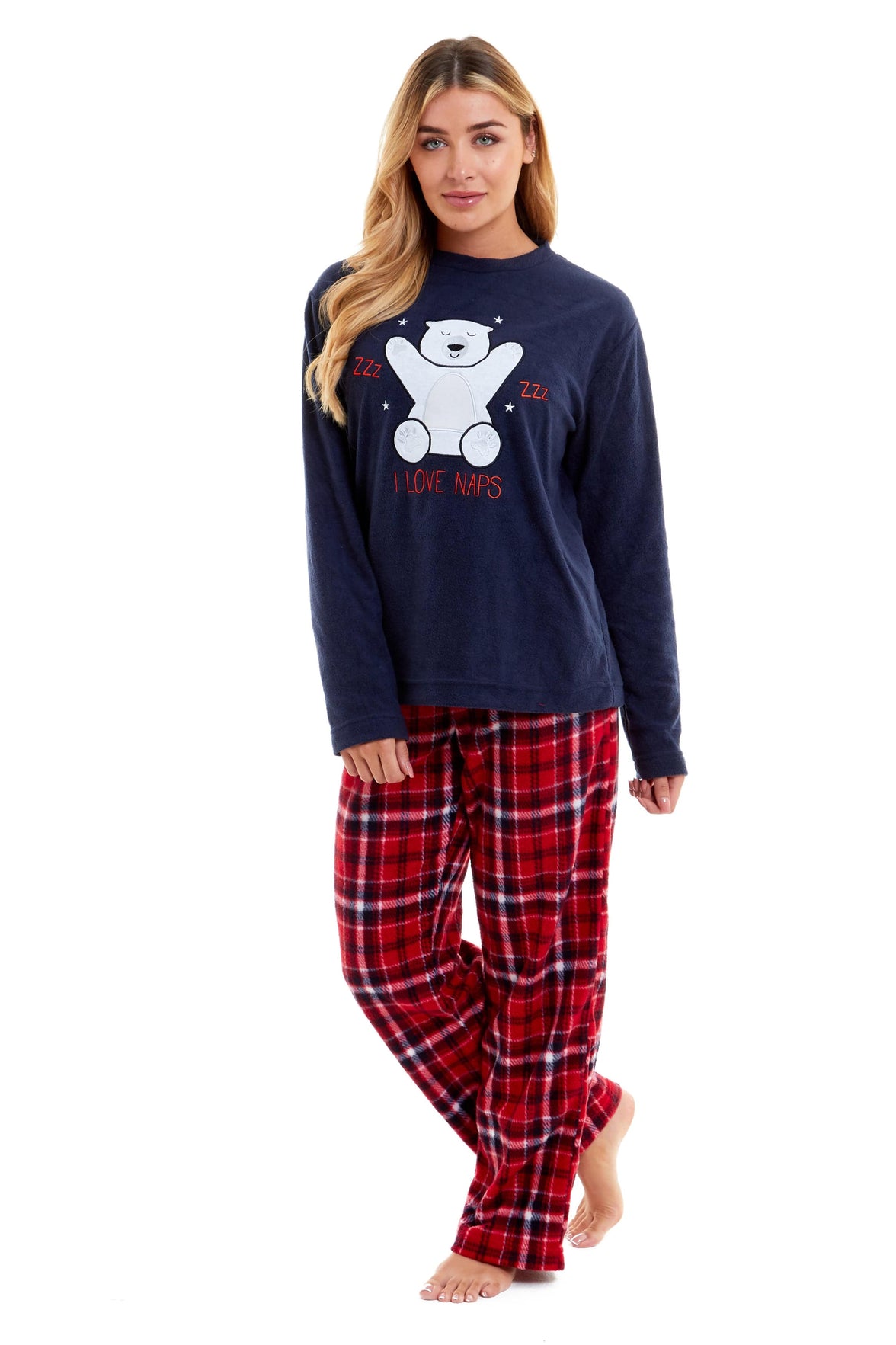 Women's Polar Bear Fleece Pyjama Set Soft Warm Winter Sleepwear Festive Christmas Gift Nightwear by Daisy Dreamer Pyjamas