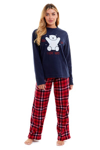 Women's Polar Bear Fleece Pyjama Set Soft Warm Winter Sleepwear Festive Christmas Gift Nightwear by Daisy Dreamer Pyjamas