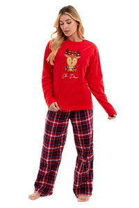 Women's Polar Fleece Pyjama Set with Festive Reindeer Pattern Ultra-Soft Winter Nights and Christmas Gifts Loungewear by Daisy Dreamer Pyjamas