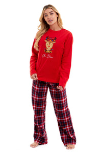 Women's Polar Fleece Pyjama Set with Festive Reindeer Pattern Ultra-Soft Winter Nights and Christmas Gifts Loungewear by Daisy Dreamer Pyjamas