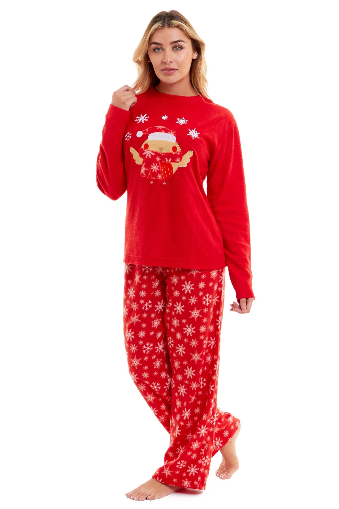 Women's Ultra Soft Polar Fleece Pyjama Set with Festive Robin Design Warm Winter Nightwear Comfortable Loungewear Christmas Gift by Daisy Dreamer Pyjamas