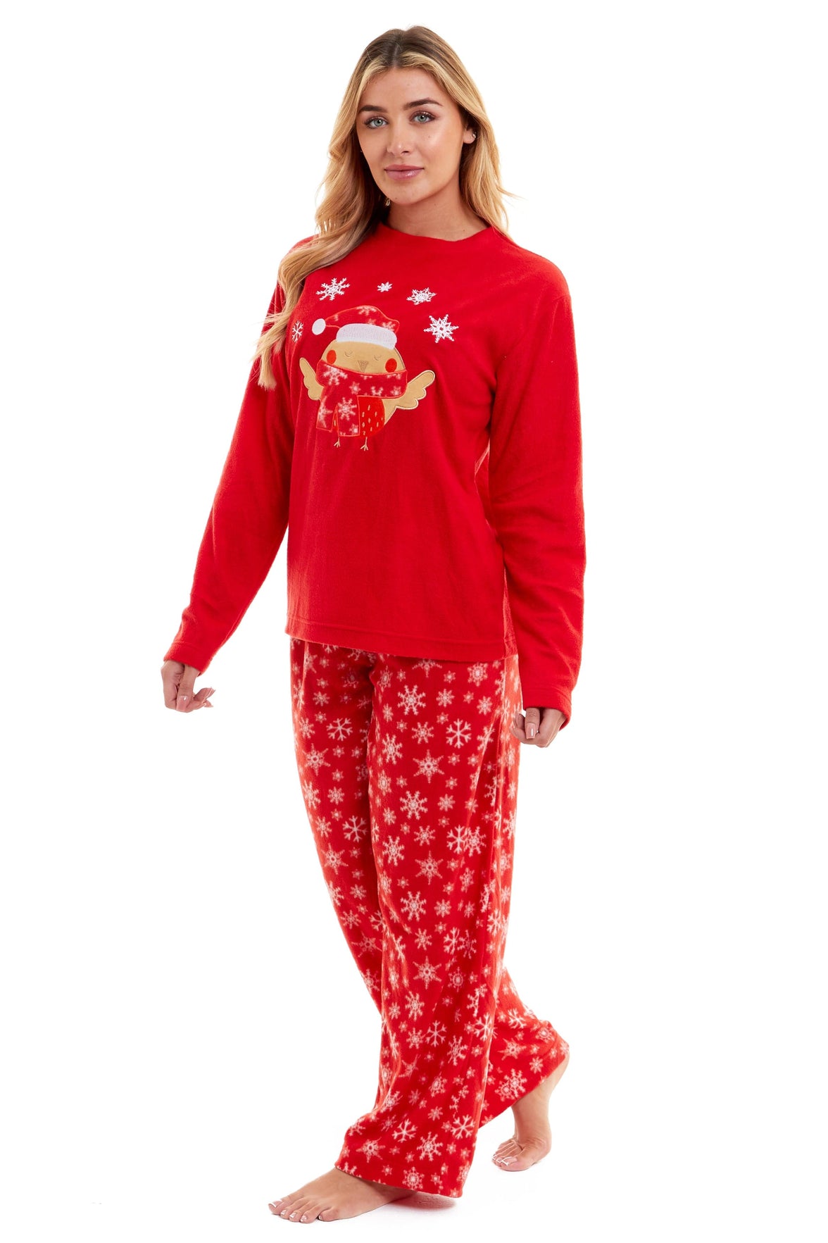 Women's Ultra Soft Polar Fleece Pyjama Set with Festive Robin Design Warm Winter Nightwear Comfortable Loungewear Christmas Gift by Daisy Dreamer Pyjamas