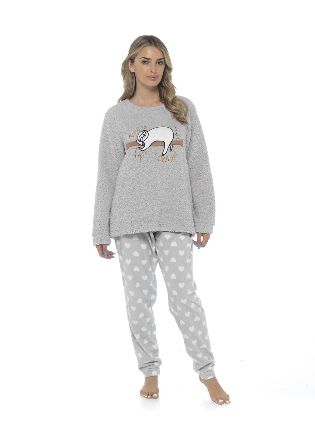 Women's Cosy Sloth Teddy Fleece Pyjama Set Plush Warm Nightwear with Adorable Design Perfect Gift by Daisy Dreamer SMALL | UK 8-10 Pyjamas