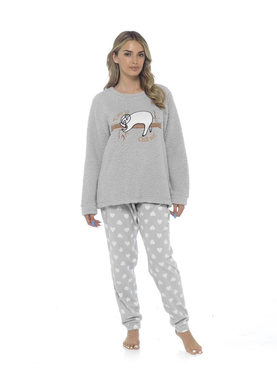 Women's Cosy Sloth Teddy Fleece Pyjama Set Plush Warm Nightwear with Adorable Design Perfect Gift by Daisy Dreamer SMALL | UK 8-10 Pyjamas