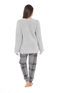 Women's Teddy Fleece Pyjama Set with Penguin Design Soft Cosy Nightwear Stylish Loungewear Warm Snuggle PJs with Contrasting Bottoms for Chilly Evenings by Daisy Dreamer Pyjamas