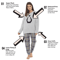 Women's Teddy Fleece Pyjama Set with Penguin Design Soft Cosy Nightwear Stylish Loungewear Warm Snuggle PJs with Contrasting Bottoms for Chilly Evenings by Daisy Dreamer Pyjamas