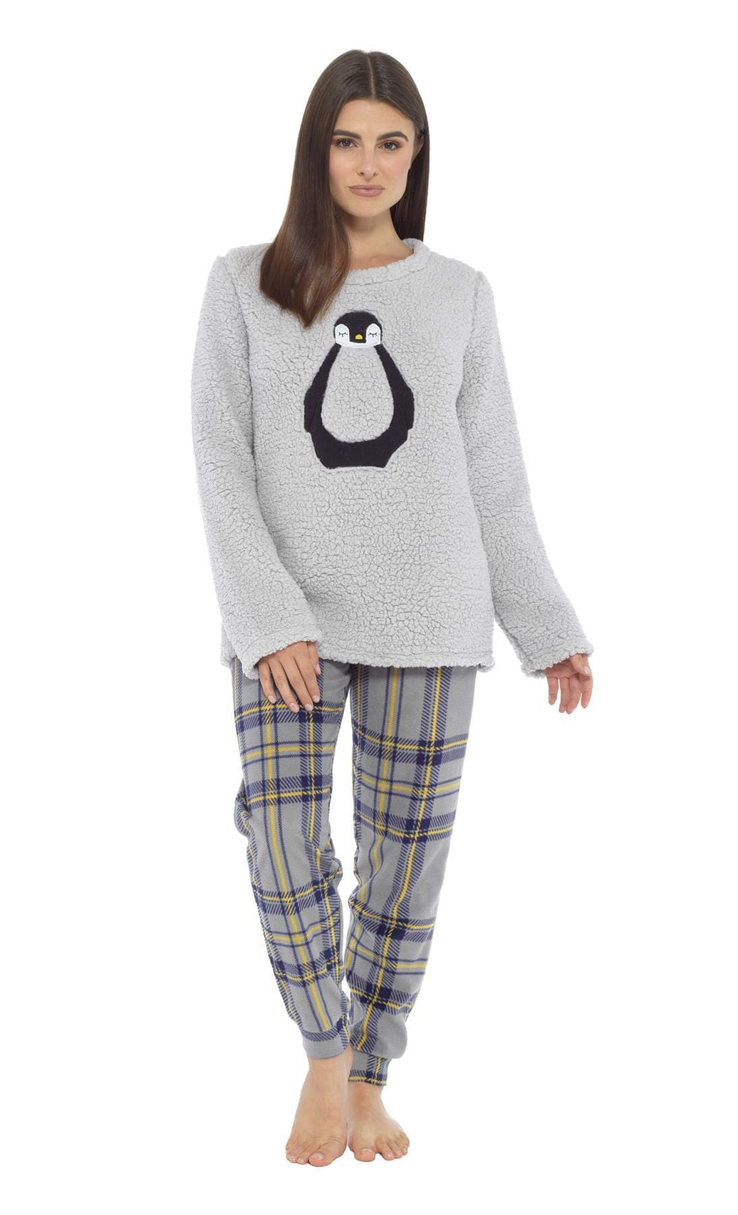 Women's Teddy Fleece Pyjama Set with Penguin Design Soft Cosy Nightwear Stylish Loungewear Warm Snuggle PJs with Contrasting Bottoms for Chilly Evenings by Daisy Dreamer SMALL | UK 8-10 Pyjamas