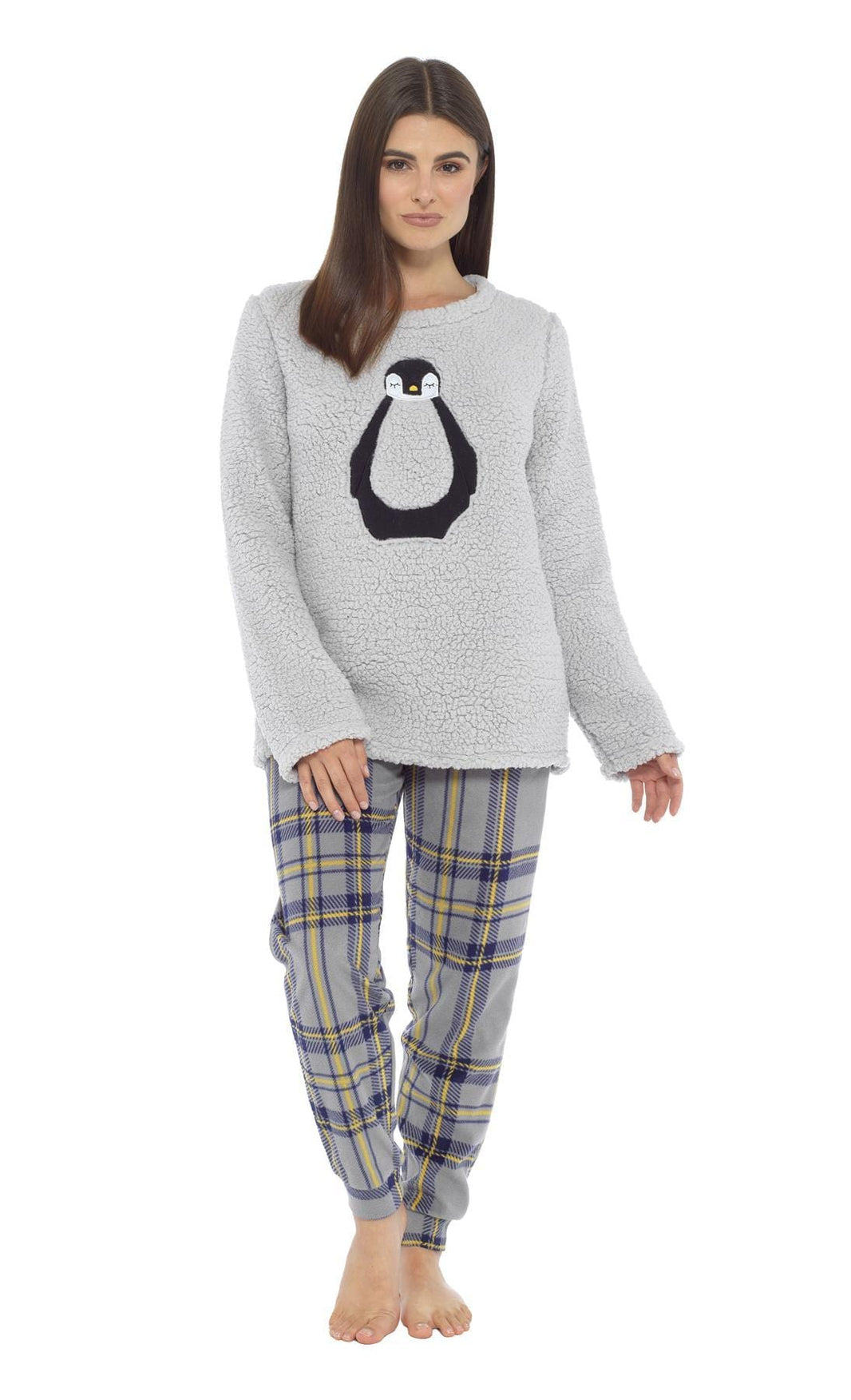 Women's Teddy Fleece Pyjama Set with Penguin Design Soft Cosy Nightwear Stylish Loungewear Warm Snuggle PJs with Contrasting Bottoms for Chilly Evenings by Daisy Dreamer SMALL | UK 8-10 Pyjamas