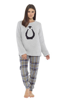 Women's Teddy Fleece Pyjama Set with Penguin Design Soft Cosy Nightwear Stylish Loungewear Warm Snuggle PJs with Contrasting Bottoms for Chilly Evenings by Daisy Dreamer SMALL | UK 8-10 Pyjamas