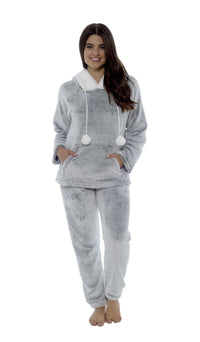 Women's Shimmer Grey Plush Fleece Hooded Pyjama Set with Sherpa Trim Cosy Stylish Nightwear Loungewear Gift for Women by Daisy Dreamer SMALL | UK 8-10 Pyjamas