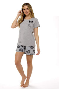 Women's Grey Cotton Peek A Bear Pyjama Set T-Shirt & Shorts Comfortable Sleepwear Nightwear Loungewear Gift Idea By Daisy Dreamer Pyjamas