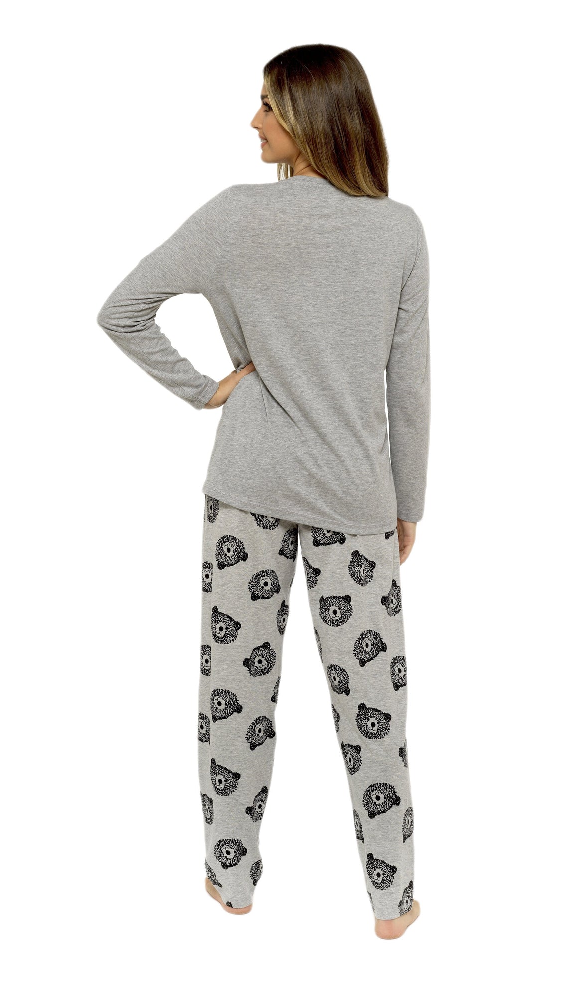 Women's Grey Cotton Pyjama Set with Teddy Bear Design Soft Jersey Long Sleeve Top and Elasticated Bottoms Cosy Breathable Nightwear Loungewear Various Sizes by Daisy Dreamer Pyjamas