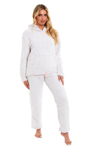 Women's Pink Plush Fleece Hooded Pyjama Set Ultimate Comfort Warmth Ladies Flannel Teddy Nightwear Loungewear Sizes 8-22 Ideal Gift by Daisy Dreamer Pyjamas