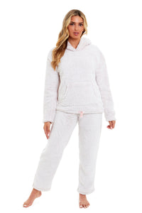 Women's Pink Plush Fleece Hooded Pyjama Set Ultimate Comfort Warmth Ladies Flannel Teddy Nightwear Loungewear Sizes 8-22 Ideal Gift by Daisy Dreamer Pyjamas
