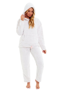 Women's Pink Plush Fleece Hooded Pyjama Set Ultimate Comfort Warmth Ladies Flannel Teddy Nightwear Loungewear Sizes 8-22 Ideal Gift by Daisy Dreamer Pyjamas