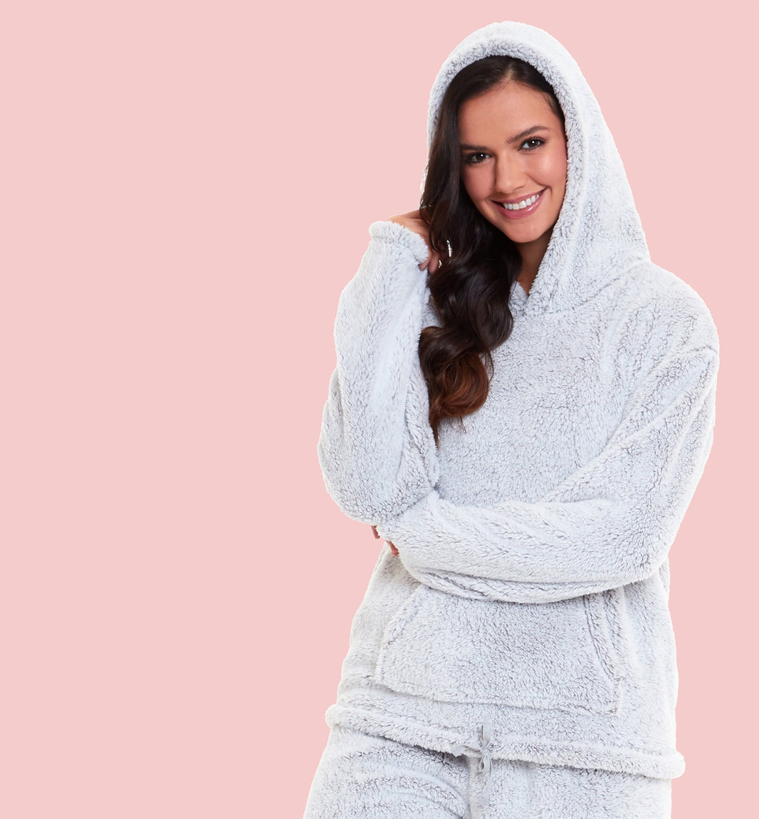 Women's Grey Plush Fleece Hooded Pyjama Set Soft Cosy Nightwear Teddy Fabric Loungewear Available in Sizes UK 8-22 by Daisy Dreamer SMALL | UK 8-10 Pyjamas