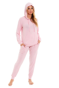 Women's Super Cosy Hooded Pyjama Set Soft Brushed Polyester Viscose Loungewear Warm and Elegant Nightwear Various Colours UK Sizes 8-22 by Daisy Dreamer SMALL | UK 8-10 / PINK Pyjamas