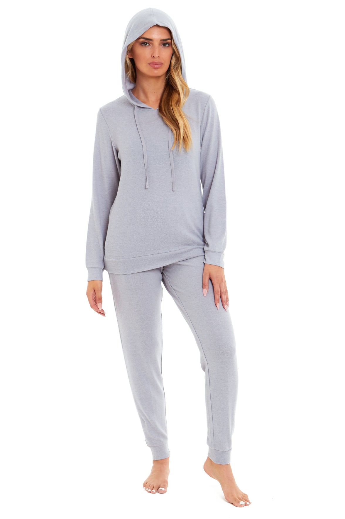 Women's Super Cosy Hooded Pyjama Set Soft Brushed Polyester Viscose Loungewear Warm and Elegant Nightwear Various Colours UK Sizes 8-22 by Daisy Dreamer SMALL | UK 8-10 / GREY Pyjamas
