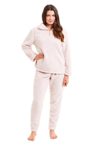 Women's Super Soft Teddy Fleece Lounge Set Cosy Fluffy Zip-Up Pyjama with Elasticated Waistband Warm Nightwear by Daisy Dreamer Pyjamas