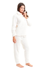 Women's Super Soft Teddy Fleece Lounge Set Cosy Fluffy Zip-Up Pyjama with Elasticated Waistband Warm Nightwear by Daisy Dreamer Pyjamas