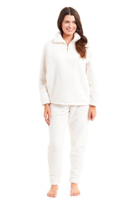 Women's Super Soft Teddy Fleece Lounge Set Cosy Fluffy Zip-Up Pyjama with Elasticated Waistband Warm Nightwear by Daisy Dreamer Pyjamas