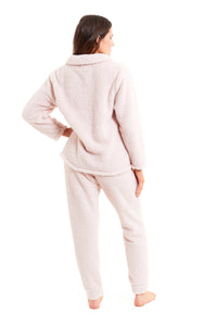 Women's Super Soft Teddy Fleece Lounge Set Cosy Fluffy Zip-Up Pyjama with Elasticated Waistband Warm Nightwear by Daisy Dreamer Pyjamas