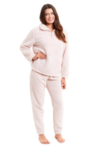 Women's Super Soft Teddy Fleece Lounge Set Cosy Fluffy Zip-Up Pyjama with Elasticated Waistband Warm Nightwear by Daisy Dreamer Pyjamas