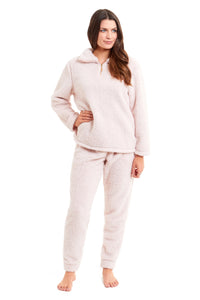 Women's Super Soft Teddy Fleece Lounge Set Cosy Fluffy Zip-Up Pyjama with Elasticated Waistband Warm Nightwear by Daisy Dreamer Pyjamas