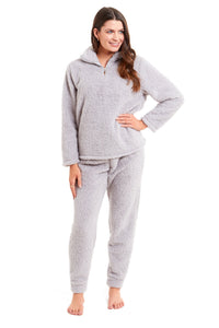 Women's Super Soft Teddy Fleece Lounge Set Cosy Fluffy Zip-Up Pyjama with Elasticated Waistband Warm Nightwear by Daisy Dreamer Pyjamas