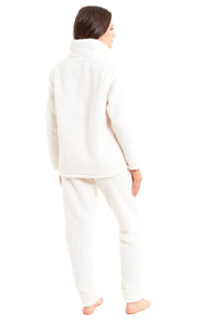 Women's Super Soft Teddy Fleece Lounge Set Cosy Fluffy Zip-Up Pyjama with Elasticated Waistband Warm Nightwear by Daisy Dreamer Pyjamas