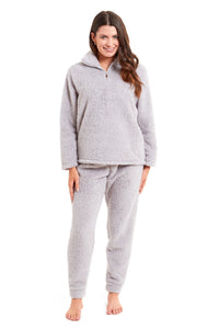 Women's Super Soft Teddy Fleece Lounge Set Cosy Fluffy Zip-Up Pyjama with Elasticated Waistband Warm Nightwear by Daisy Dreamer Pyjamas