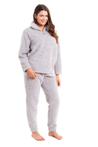 Women's Super Soft Teddy Fleece Lounge Set Cosy Fluffy Zip-Up Pyjama with Elasticated Waistband Warm Nightwear by Daisy Dreamer Pyjamas
