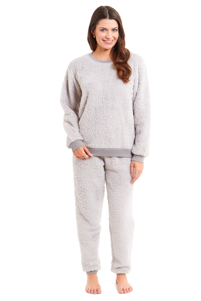 Women's Super Soft Teddy Fleece Pyjama Set Warm Cozy Stretchable Loungewear Crew Neck Nightwear Perfect for Relaxation and Sleep by Daisy Dreamer SMALL | UK 8-10 / GREY Pyjamas