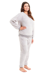 Women's Super Soft Teddy Fleece Pyjama Set Warm Cozy Stretchable Loungewear Crew Neck Nightwear Perfect for Relaxation and Sleep by Daisy Dreamer Pyjamas