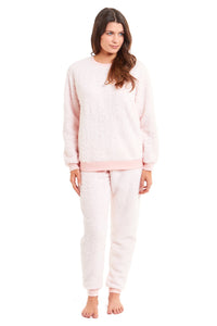 Women's Super Soft Teddy Fleece Pyjama Set Warm Cozy Stretchable Loungewear Crew Neck Nightwear Perfect for Relaxation and Sleep by Daisy Dreamer SMALL | UK 8-10 / PINK Pyjamas