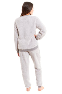 Women's Super Soft Teddy Fleece Pyjama Set Warm Cozy Stretchable Loungewear Crew Neck Nightwear Perfect for Relaxation and Sleep by Daisy Dreamer Pyjamas