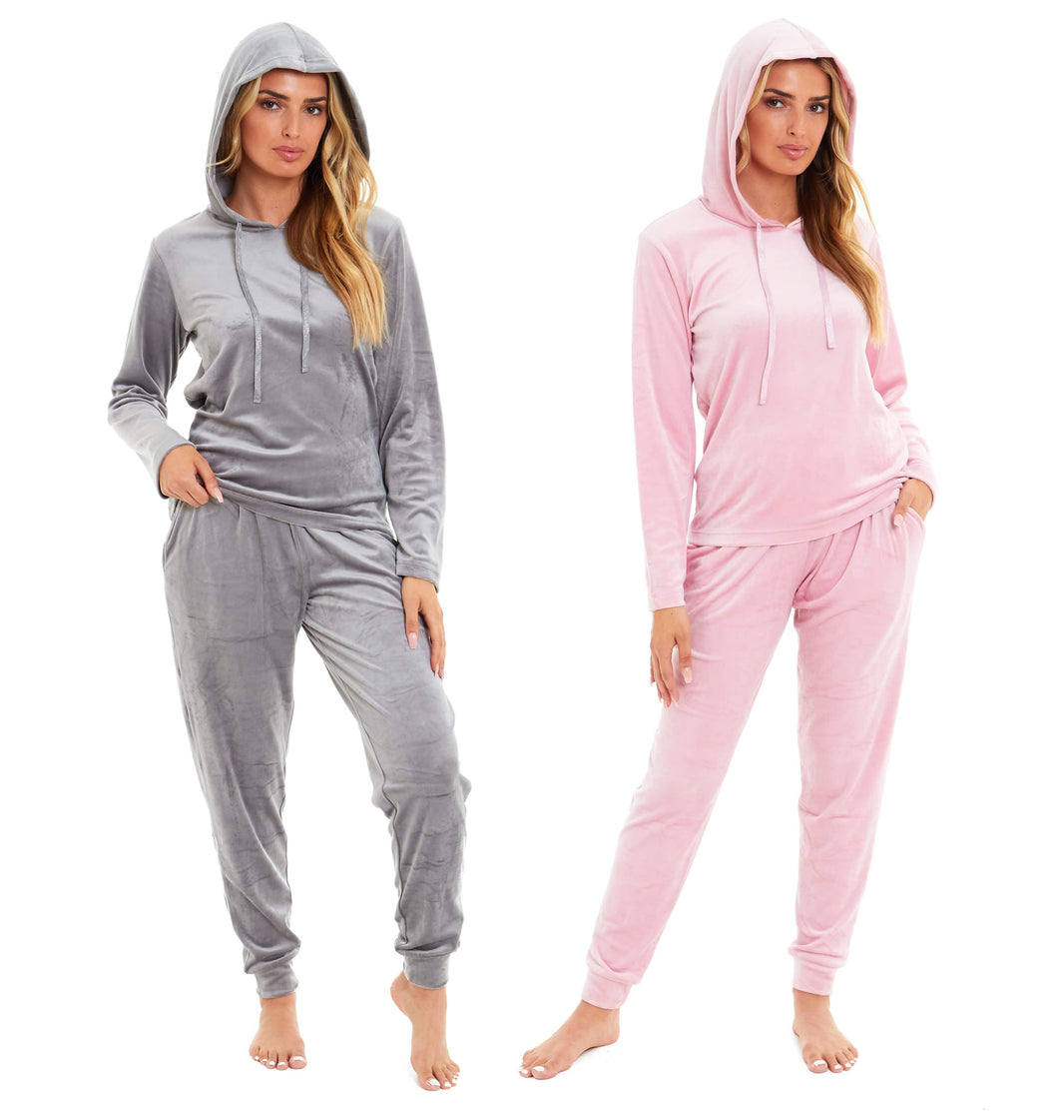 Women's Soft Touch Velour Hooded Pyjama Set Warm Stretchable Nightwear Perfect for Lounging Sleeping Sizes 8-22 by Daisy Dreamer Pyjamas