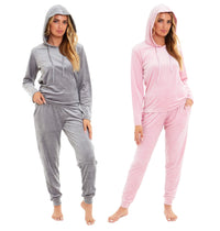 Women's Soft Touch Velour Hooded Pyjama Set Warm Stretchable Nightwear Perfect for Lounging Sleeping Sizes 8-22 by Daisy Dreamer Pyjamas