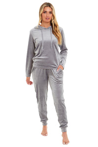 Women's Soft Touch Velour Hooded Pyjama Set Warm Stretchable Nightwear Perfect for Lounging Sleeping Sizes 8-22 by Daisy Dreamer Pyjamas