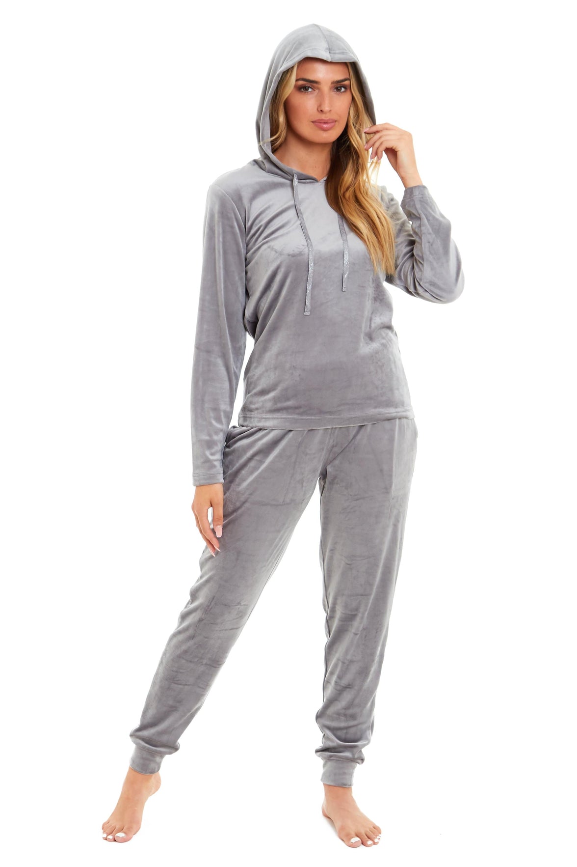 Women's Soft Touch Velour Hooded Pyjama Set Warm Stretchable Nightwear Perfect for Lounging Sleeping Sizes 8-22 by Daisy Dreamer Pyjamas