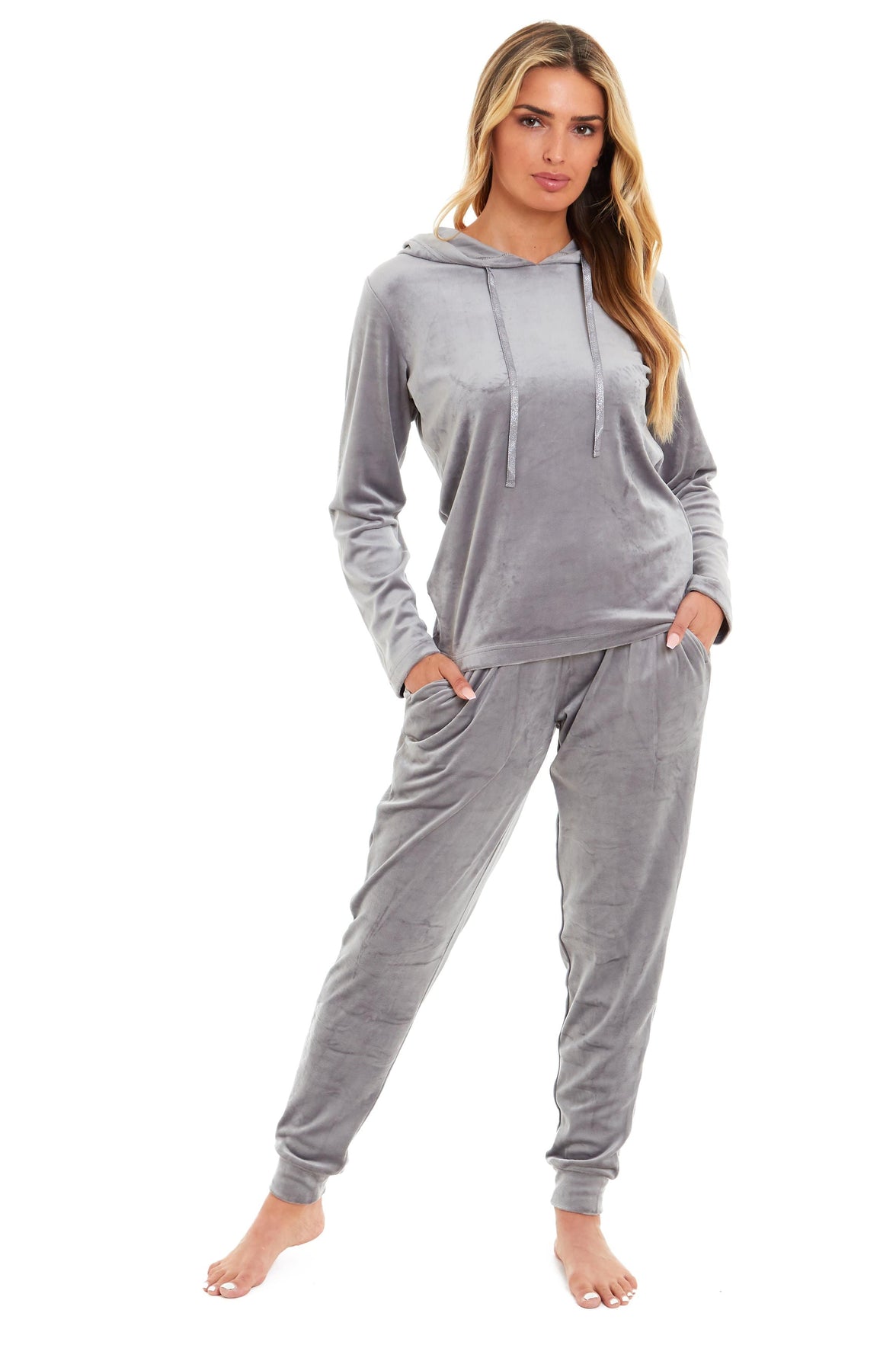 Women's Soft Touch Velour Hooded Pyjama Set Warm Stretchable Nightwear Perfect for Lounging Sleeping Sizes 8-22 by Daisy Dreamer Pyjamas