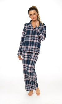 Women's Soft Cotton Flannelette Check Pyjama Set with Elasticated Waistband Cosy Warm Nightwear PJs Classic Check Pattern Sleepwear UK Sizes 8-22 by Daisy Dreamer Pyjamas