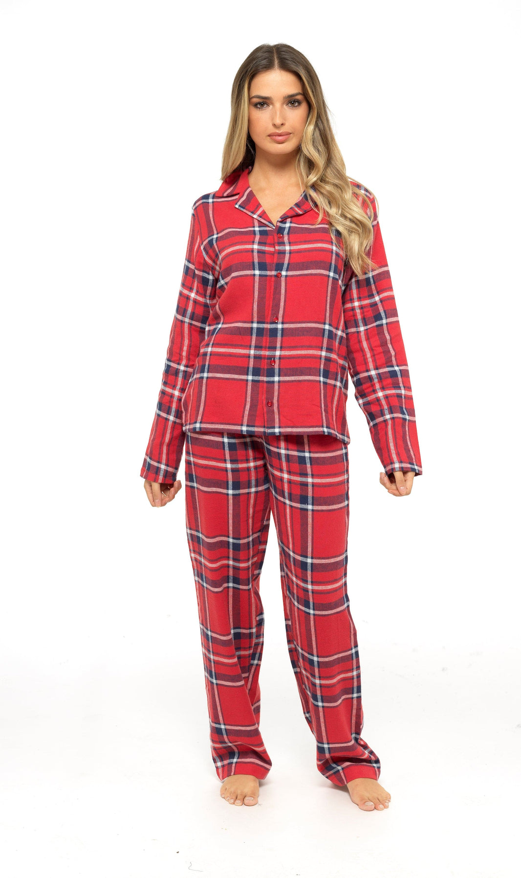 Women's Soft Cotton Flannelette Check Pyjama Set with Elasticated Waistband Cosy Warm Nightwear PJs Classic Check Pattern Sleepwear UK Sizes 8-22 by Daisy Dreamer Pyjamas